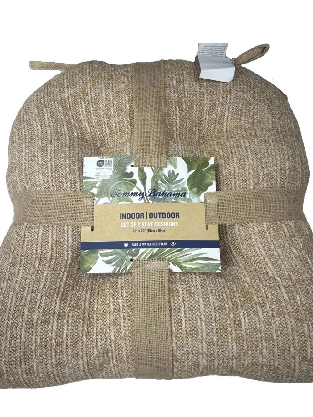 NEW x2 Tommy Bahama Seat Cushion Set Tan Woven Faux Straw Raffia Indoor Outdoor